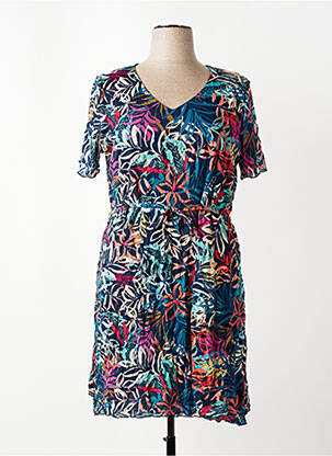 Robe mi-longue imprimé fleurs manches courtes bleu GRIFFON femme