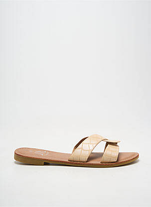 Mules/sabots chiquet talon plat jusqu'à 3cm beige CINK-ME femme