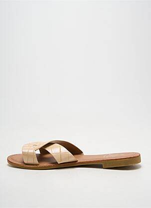 Mules/sabots chiquet talon plat jusqu'à 3cm beige CINK-ME femme