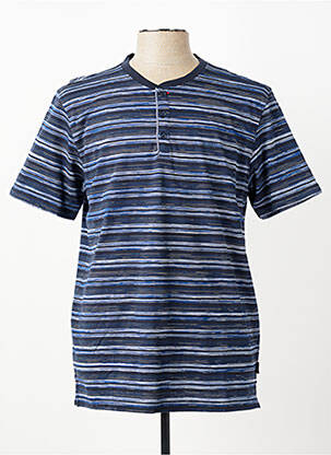 T-shirt col tunisien manches courtes bleu PIONEER homme