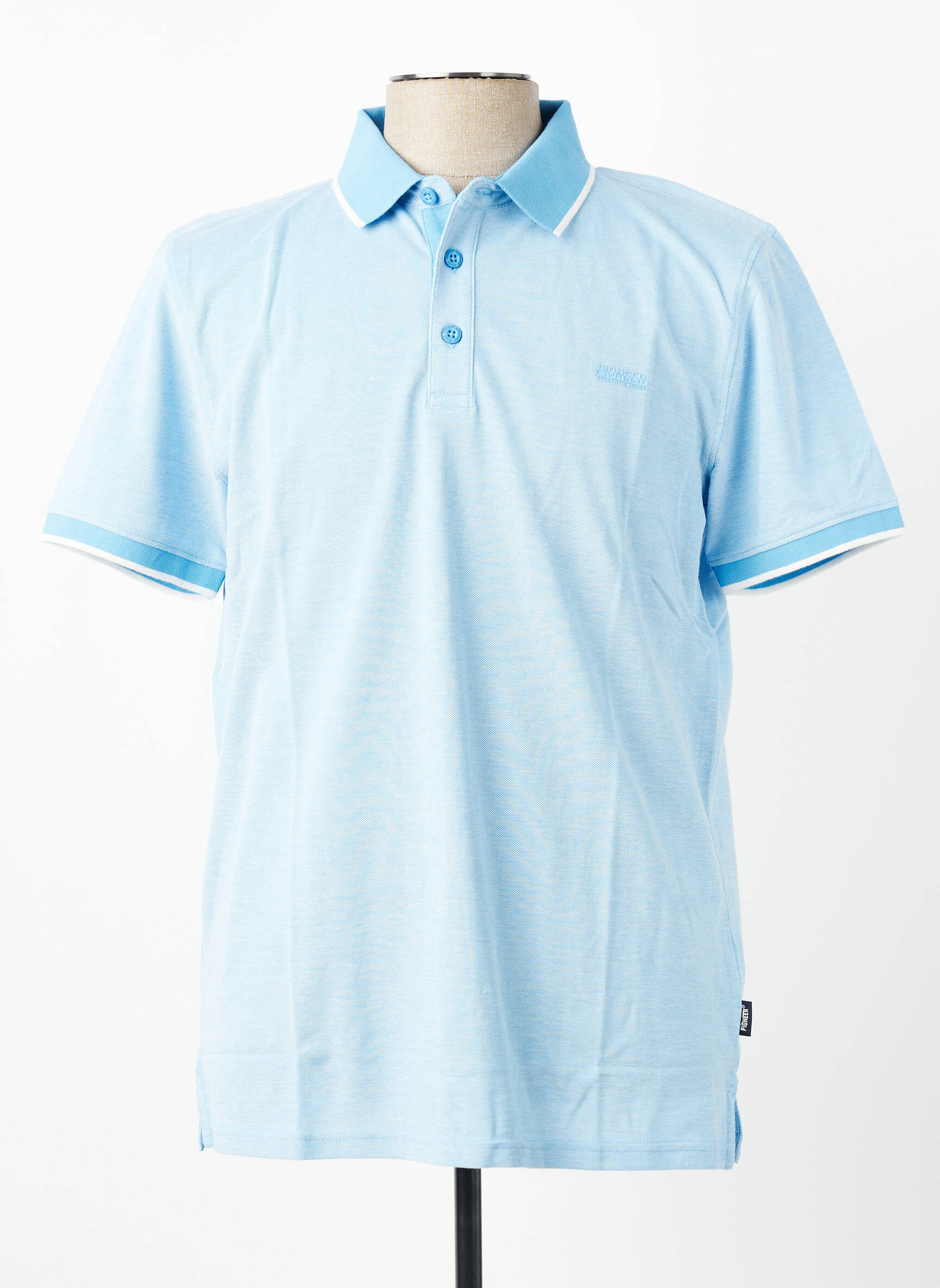 Polo tissage chiné manches courtes bleu clair PIONEER homme
