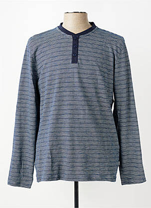 T-shirt col tunisien manches longues bleu PIONEER homme