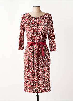 Robe mi-longue imprimé fantaisie manches longues rouge JULIE GUERLANDE femme