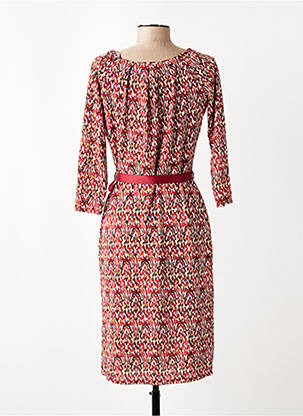 Robe mi-longue imprimé fantaisie manches longues rouge JULIE GUERLANDE femme