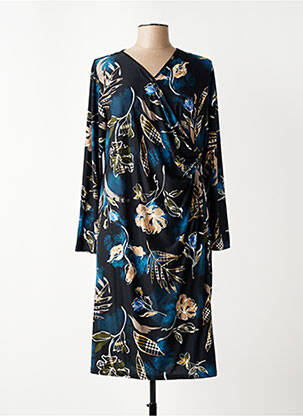 Robe mi-longue imprimé fantaisie manches longues noir GENUINE femme