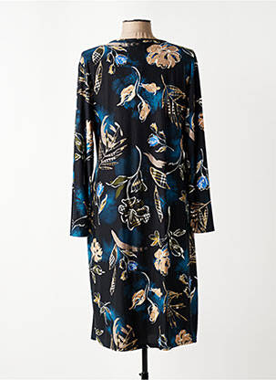 Robe mi-longue imprimé fantaisie manches longues noir GENUINE femme