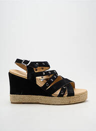 Espadrilles tissage satiné talon de 7 à 9cm noir MKD femme