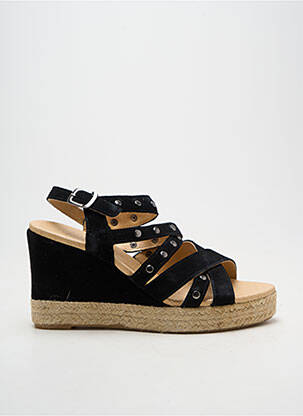 Espadrilles tissage satiné talon de 7 à 9cm noir MKD femme