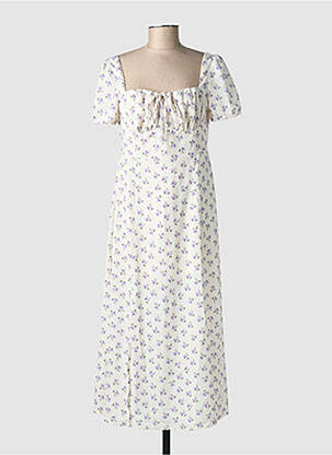 Robe mi-longue imprimé fleurs manches courtes blanc RIHOAS femme