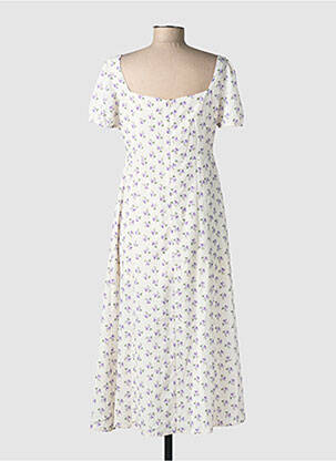 Robe mi-longue imprimé fleurs manches courtes blanc RIHOAS femme