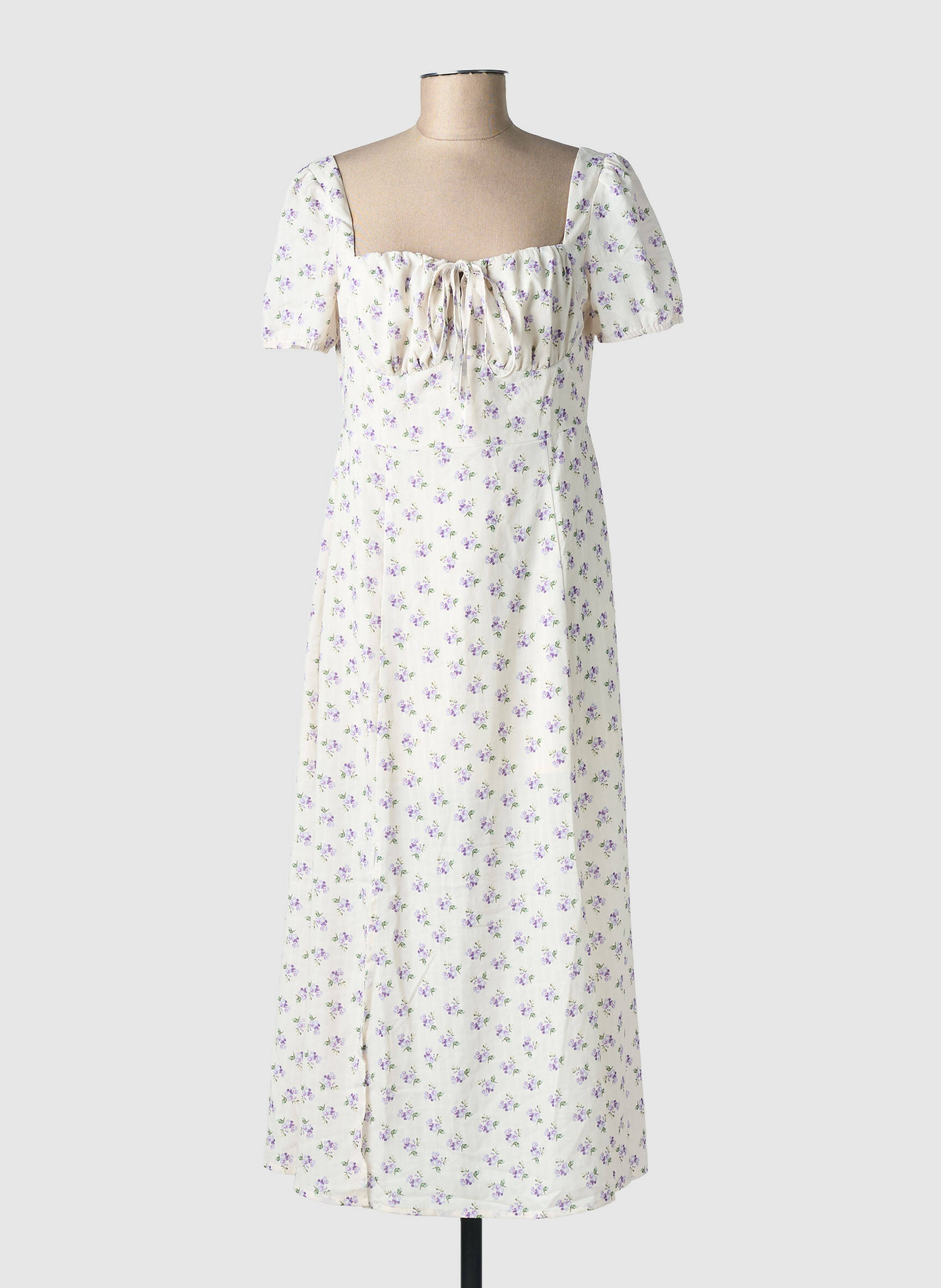 Robe mi-longue imprimé fleurs manches courtes blanc RIHOAS femme