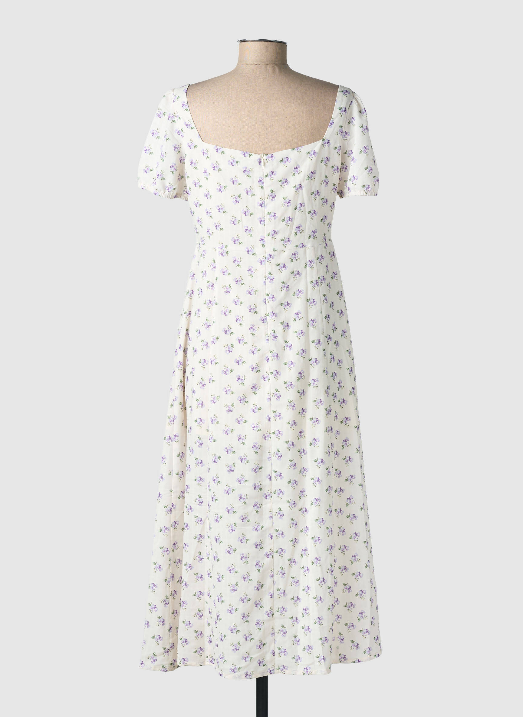 Robe mi-longue imprimé fleurs manches courtes blanc RIHOAS femme