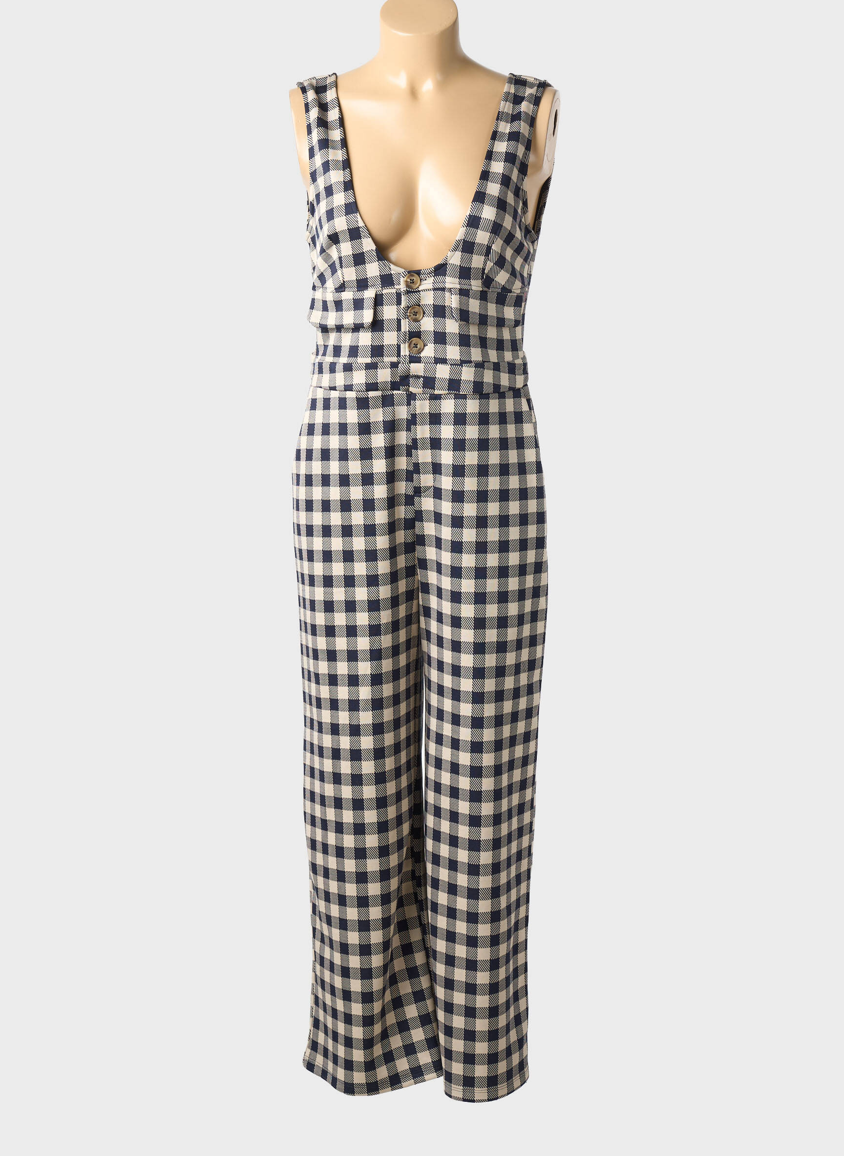 Combi-pantalon fermeture boutonnée sur le devant sans manche bleu CIDER femme