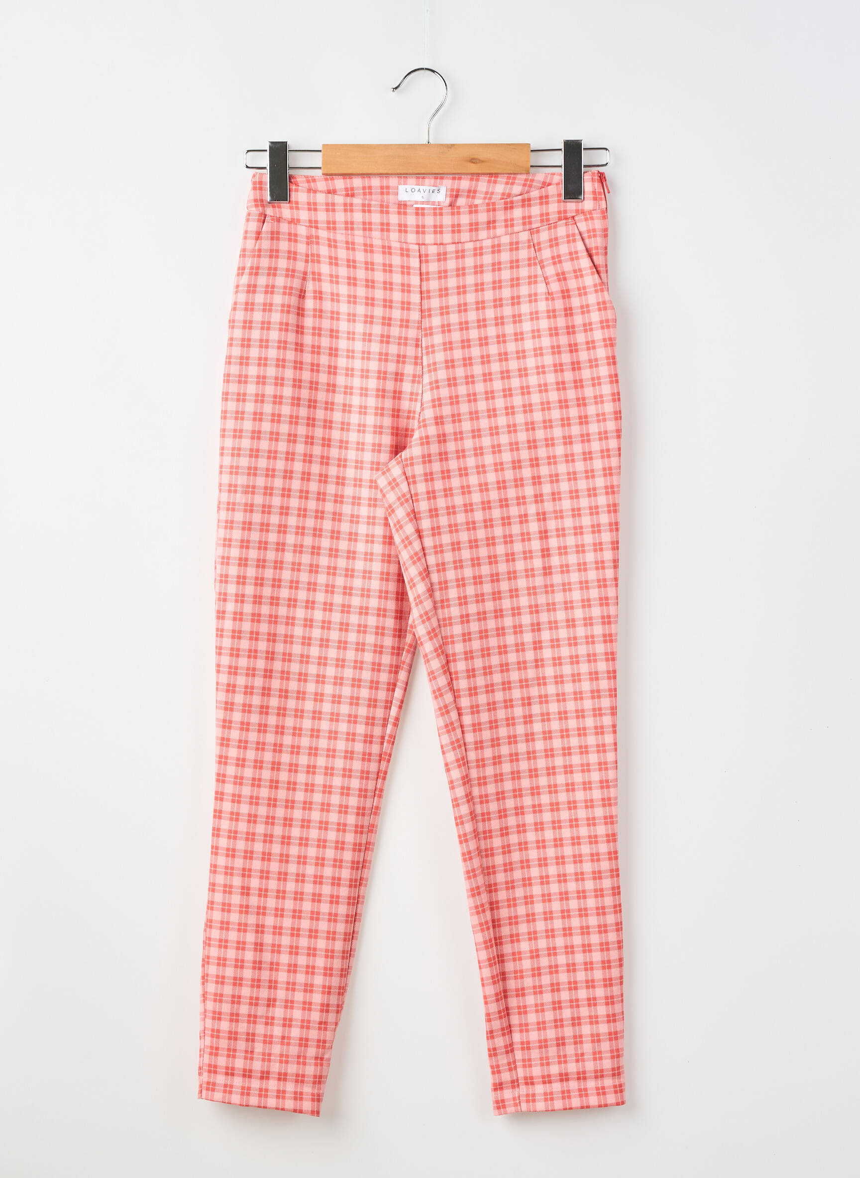 Pantalon slim tissage popeline taille normale rose LOAVIES femme