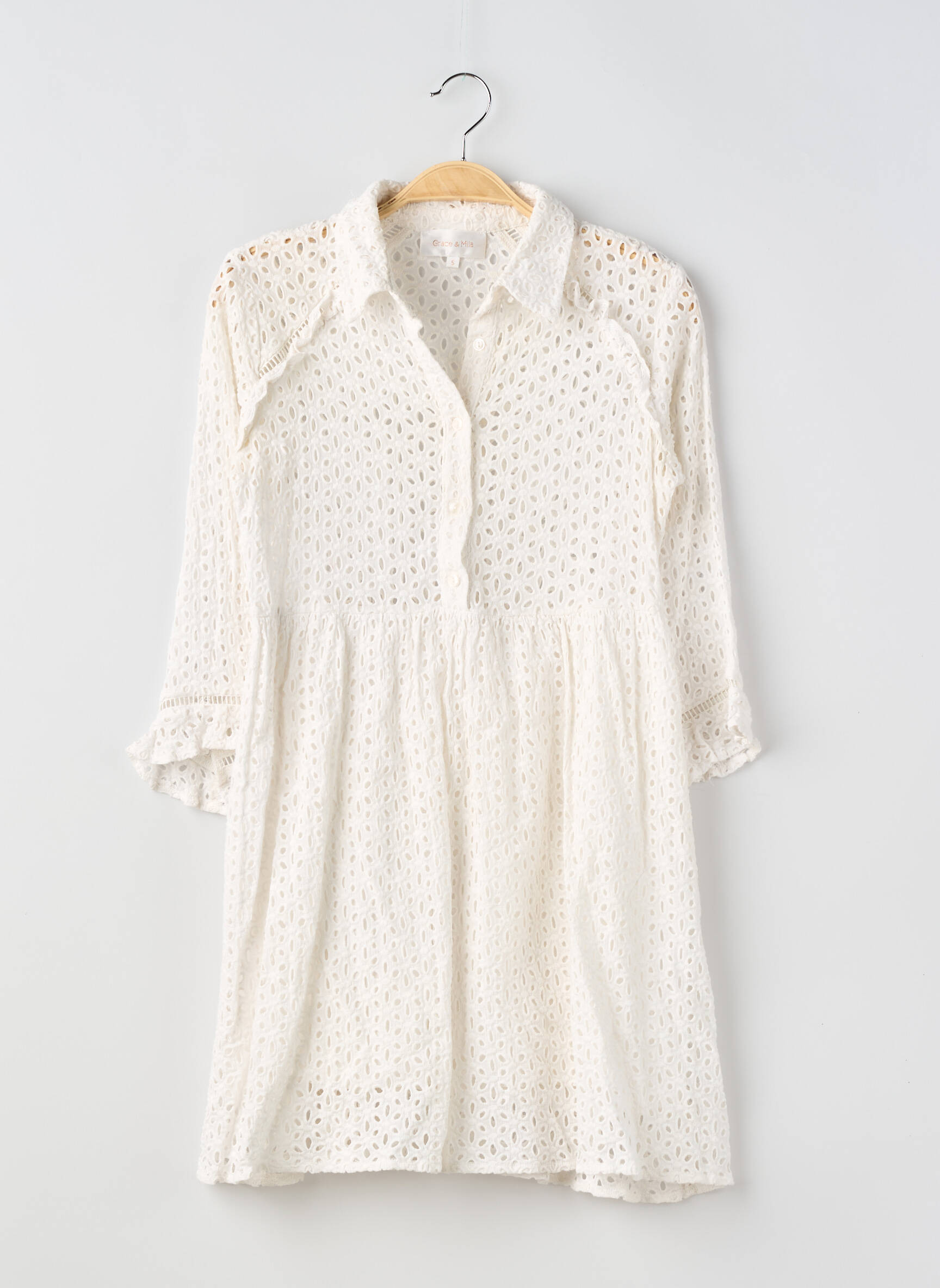 Robe courte manches 3/4 manches 3/4 blanc GRACE & MILA femme