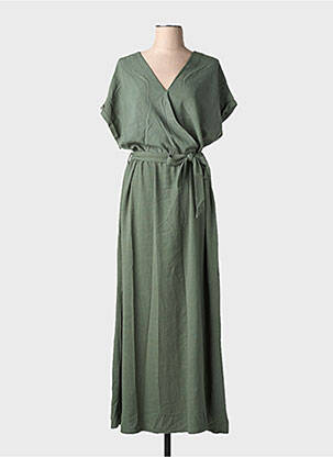 Robe longue manches courtes manches courtes vert GRACE & MILA femme