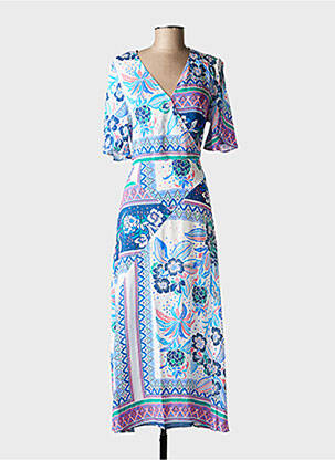Robe longue imprimé fantaisie manches courtes bleu C'EST BEAU LA VIE femme