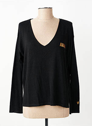 Pull coupe cintrée manches longues noir GRACE & MILA femme