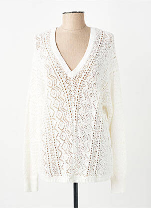 Pull coupe droite manches longues blanc C'EST BEAU LA VIE femme