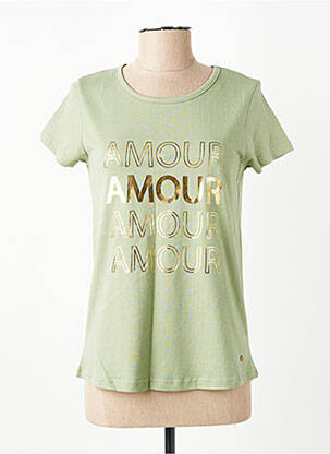 T-shirt sérigraphie manches courtes vert C'EST BEAU LA VIE femme