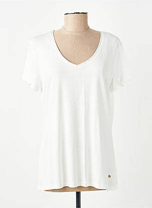 T-shirt col v manches courtes blanc C'EST BEAU LA VIE femme