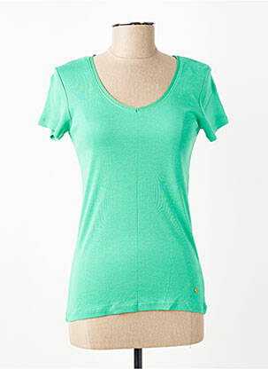 T-shirt col v manches courtes vert C'EST BEAU LA VIE femme