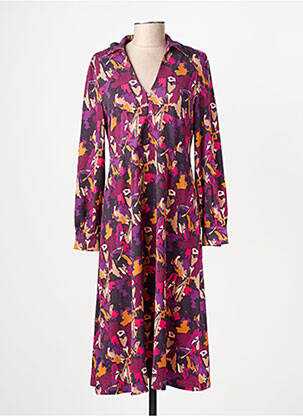 Robe mi-longue imprimé fantaisie manches longues violet SURKANA femme