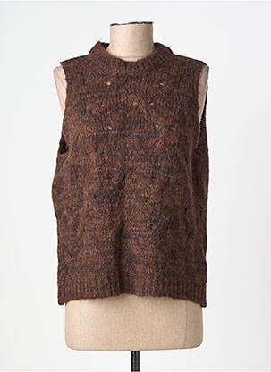 Pull coupe droite sans manche marron MAISON HOTEL femme