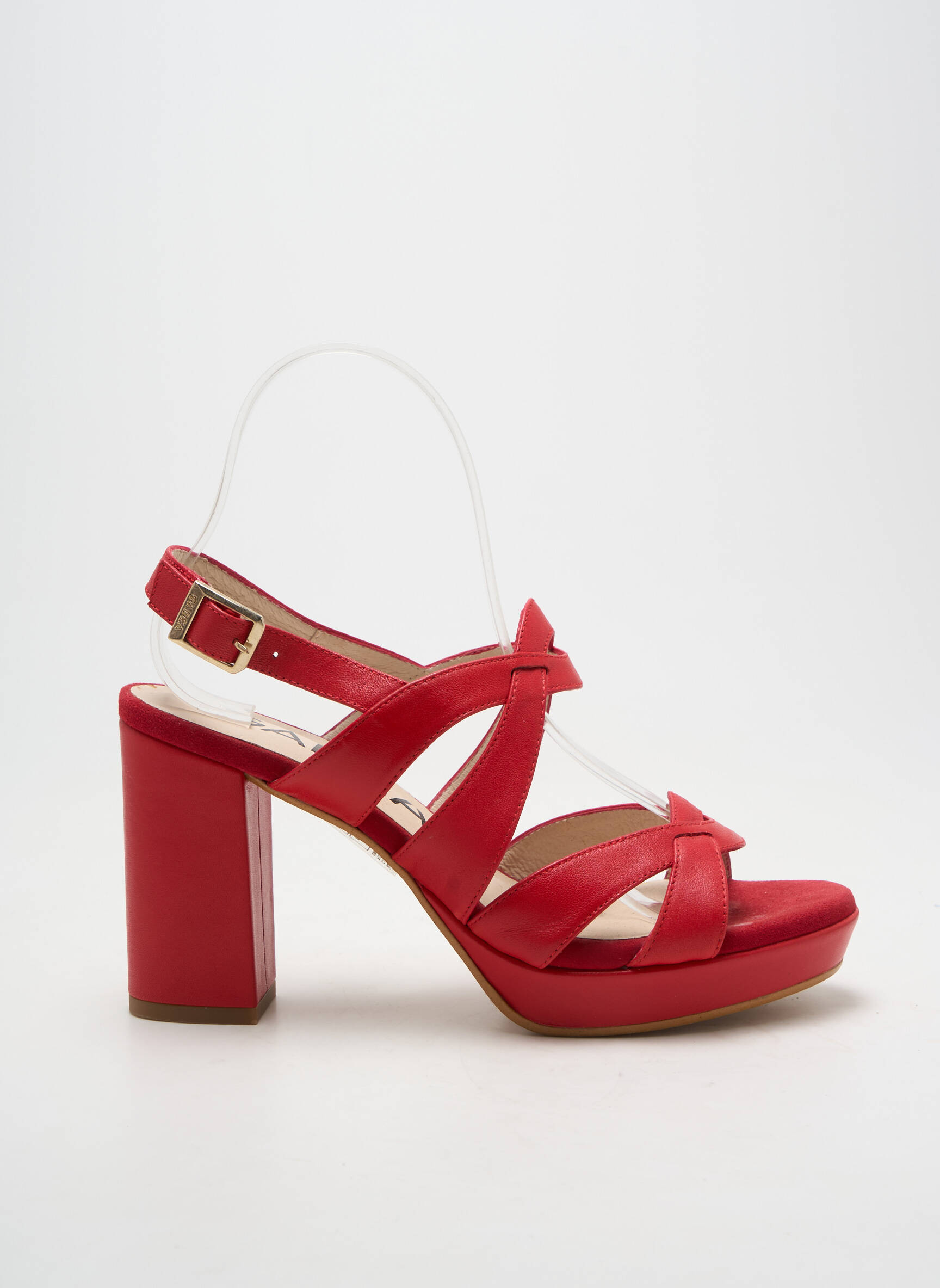 Sandales/nu pieds matière lisse talon de 7 à 9cm rouge LODI femme
