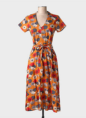 Robe mi-longue imprimé fleurs manches courtes jaune LALITA femme