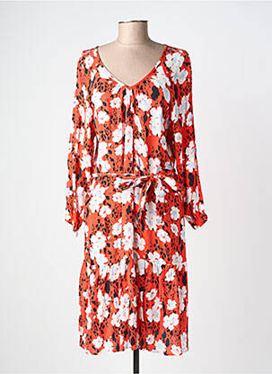 Robe mi-longue imprimé fleurs manches longues orange GARCIA femme