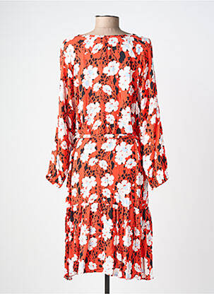 Robe mi-longue imprimé fleurs manches longues orange GARCIA femme