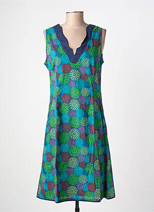 Robe mi-longue imprimé fleurs sans manche bleu LALITA femme