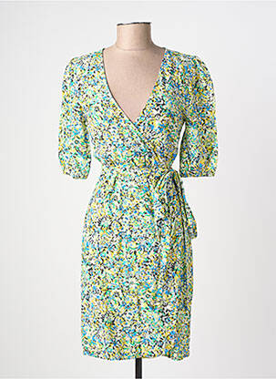 Robe mi-longue imprimé fleurs manches courtes vert FREEMAN T.PORTER femme