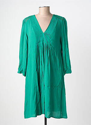 Robe mi-longue coupe fluide manches longues vert FREEMAN T.PORTER femme