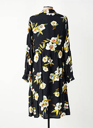 Robe mi-longue imprimé fleurs manches longues noir EMILIE.K femme