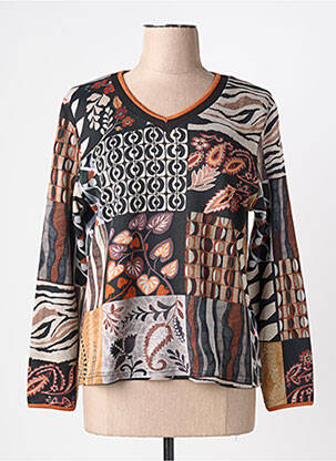 Pull coupe cintrée manches longues marron IMPULSION femme