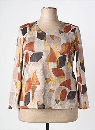 Pull tissage chiné manches longues marron OMC femme