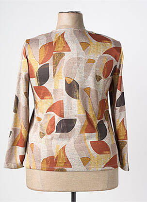 Pull tissage chiné manches longues marron OMC femme