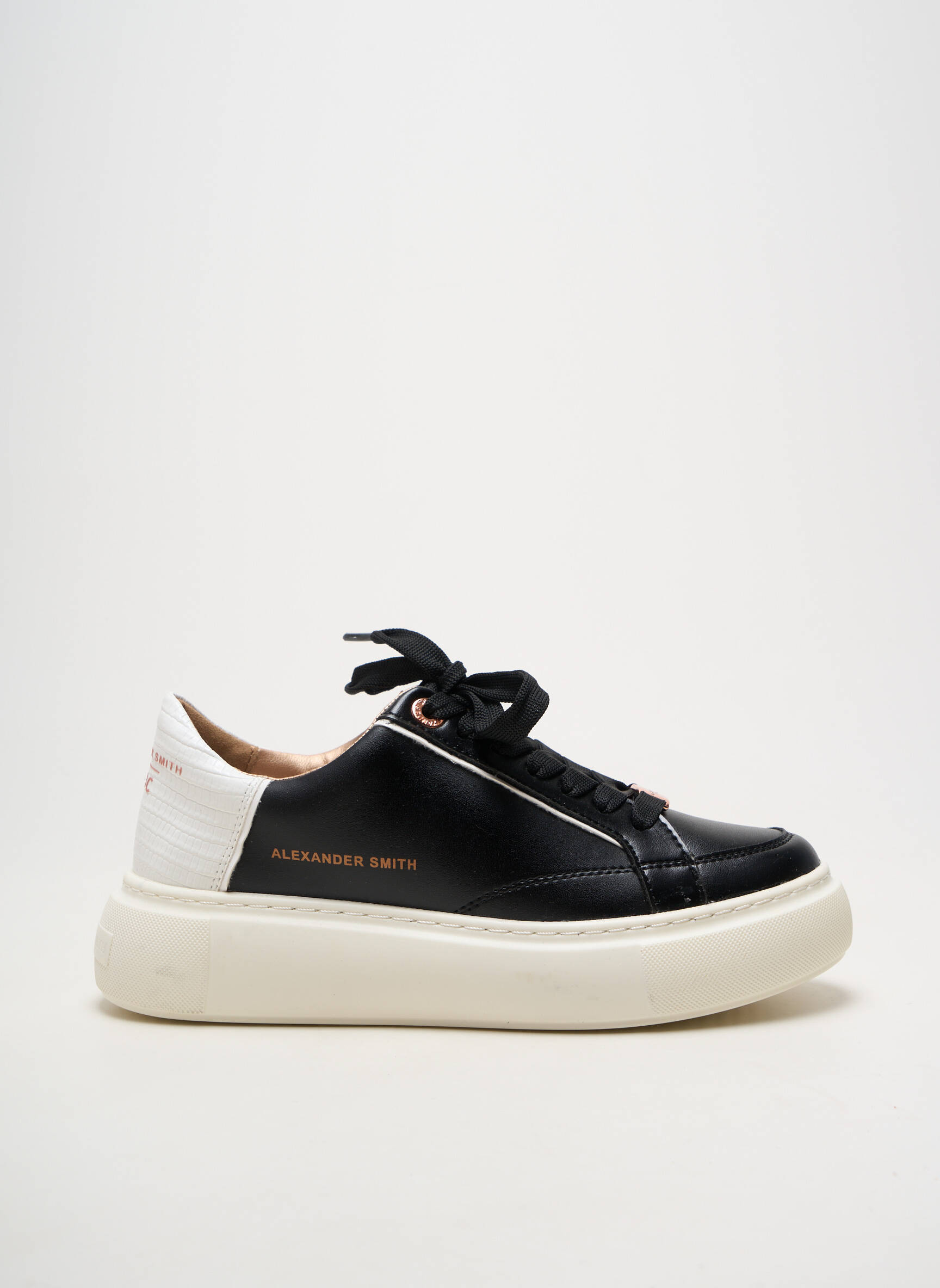 Baskets matière lisse talon plat jusqu'à 3cm noir ALEXANDER SMITH femme