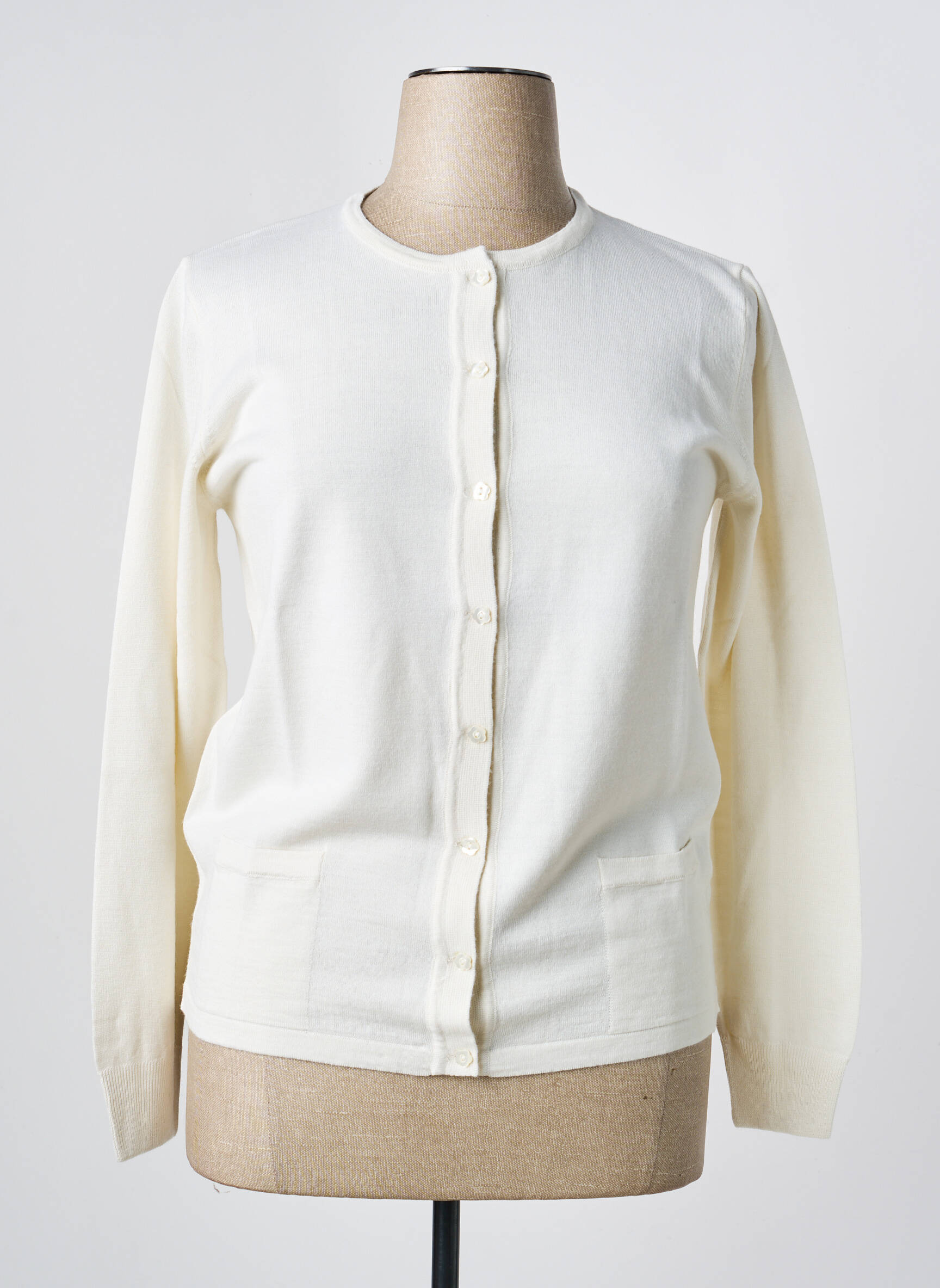 Gilet manches longues col rond beige ELLEMME femme