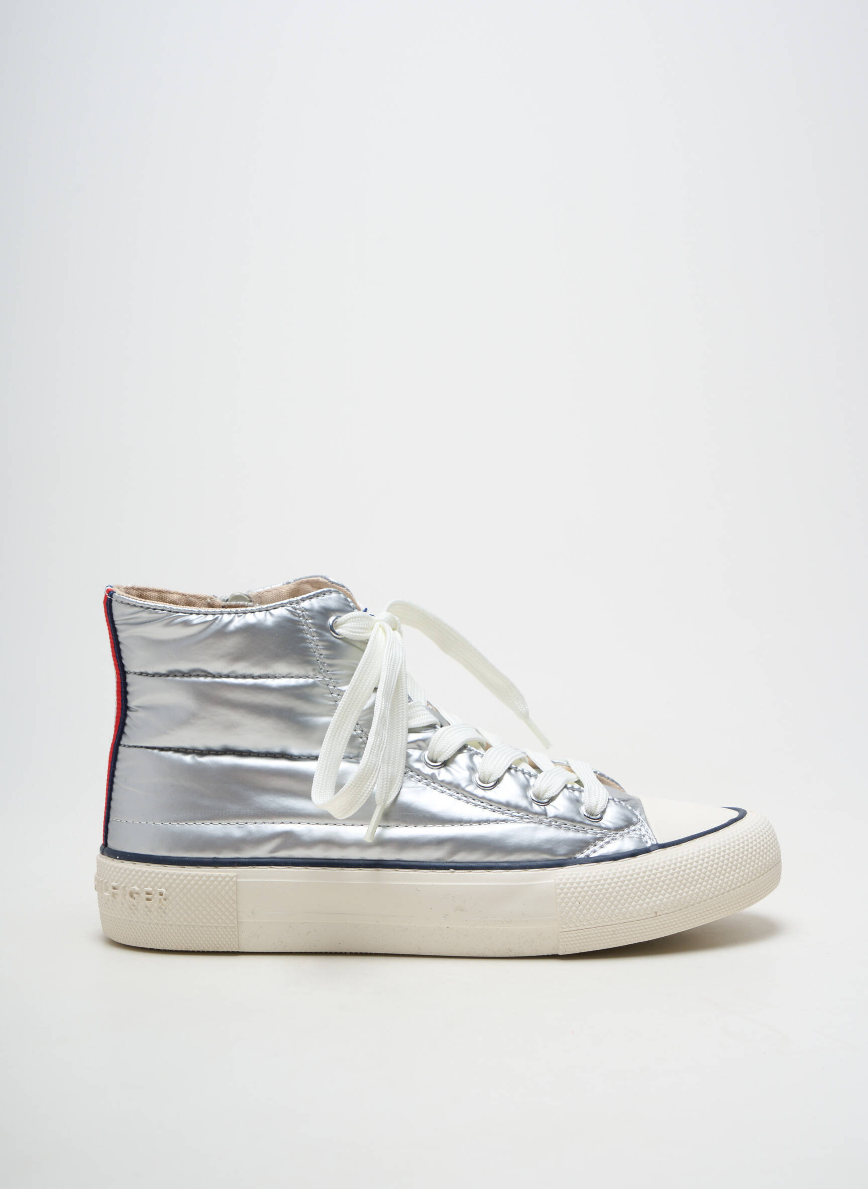 Baskets matière lisse talon plat jusqu'à 3cm argent TOMMY HILFIGER femme