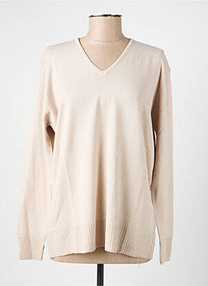 Pull col v manches longues beige ELLEMME femme