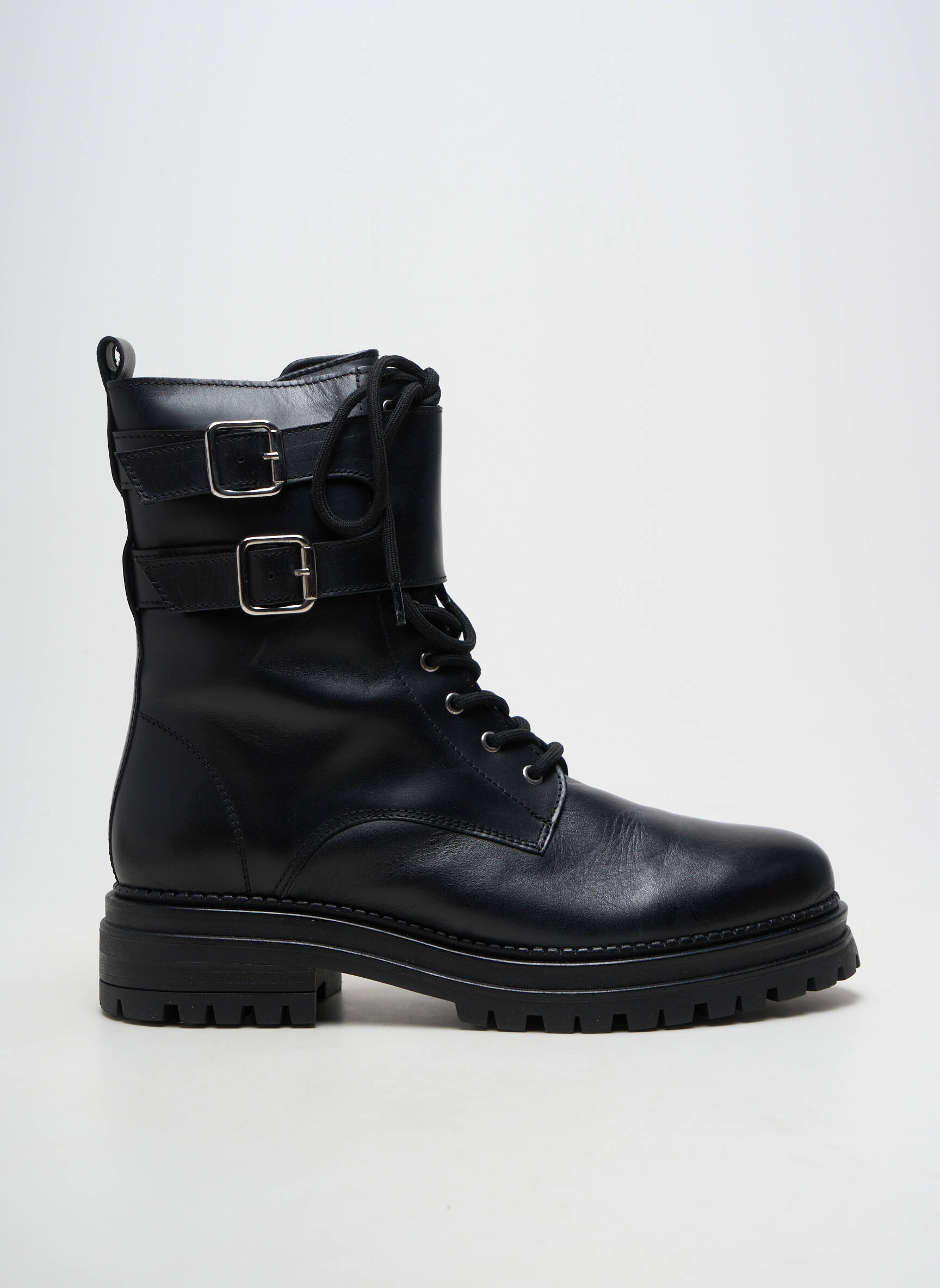 Bottines/boots matière lisse talon plat jusqu'à 3cm noir IMPACT femme