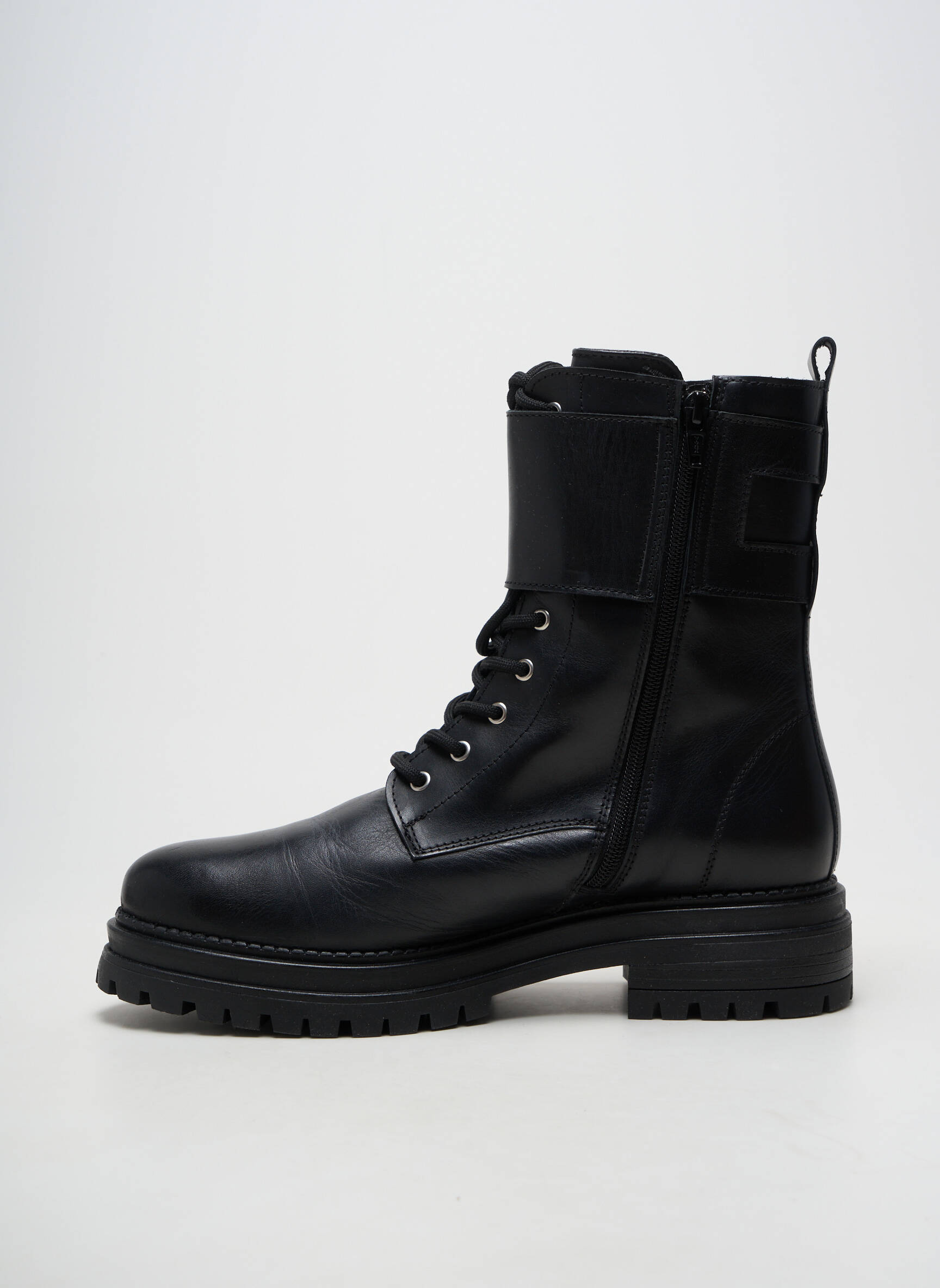 Bottines/boots matière lisse talon plat jusqu'à 3cm noir IMPACT femme