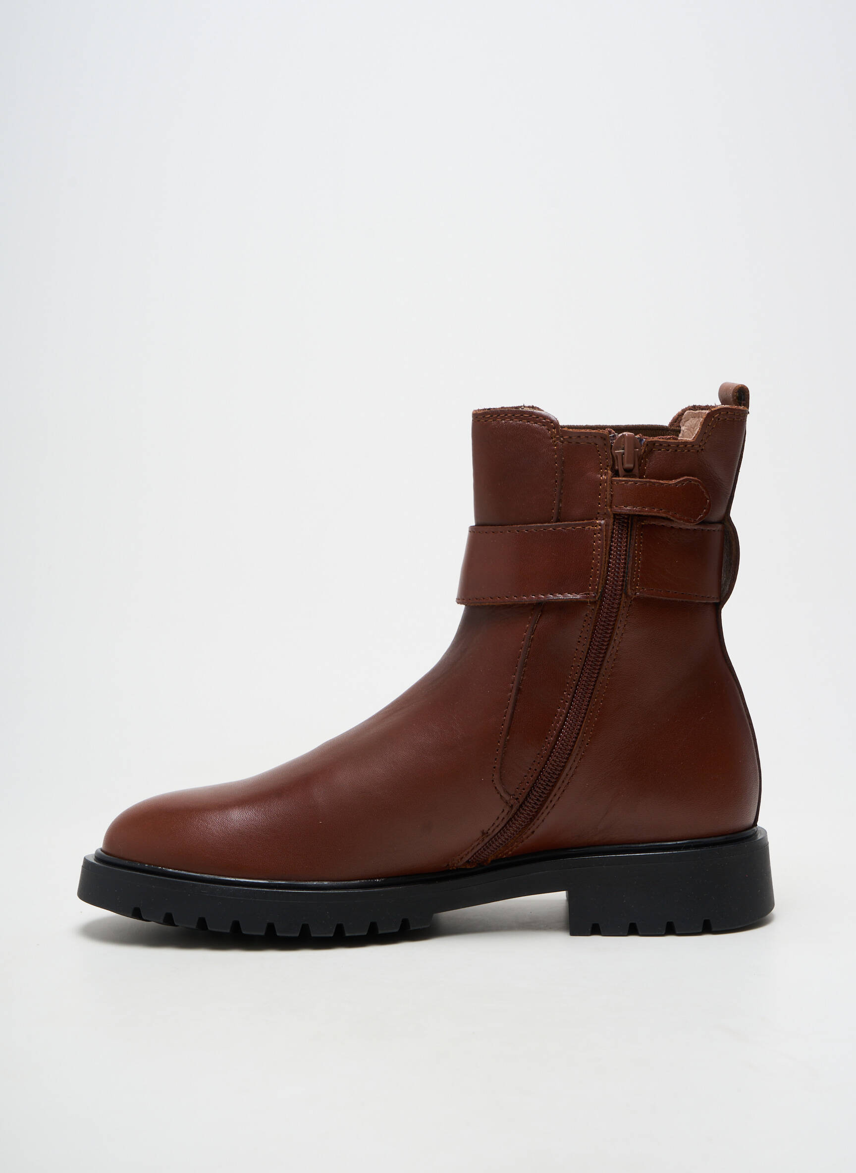 Bottines/boots matière lisse talon plat jusqu'à 3cm marron ACEBOS femme