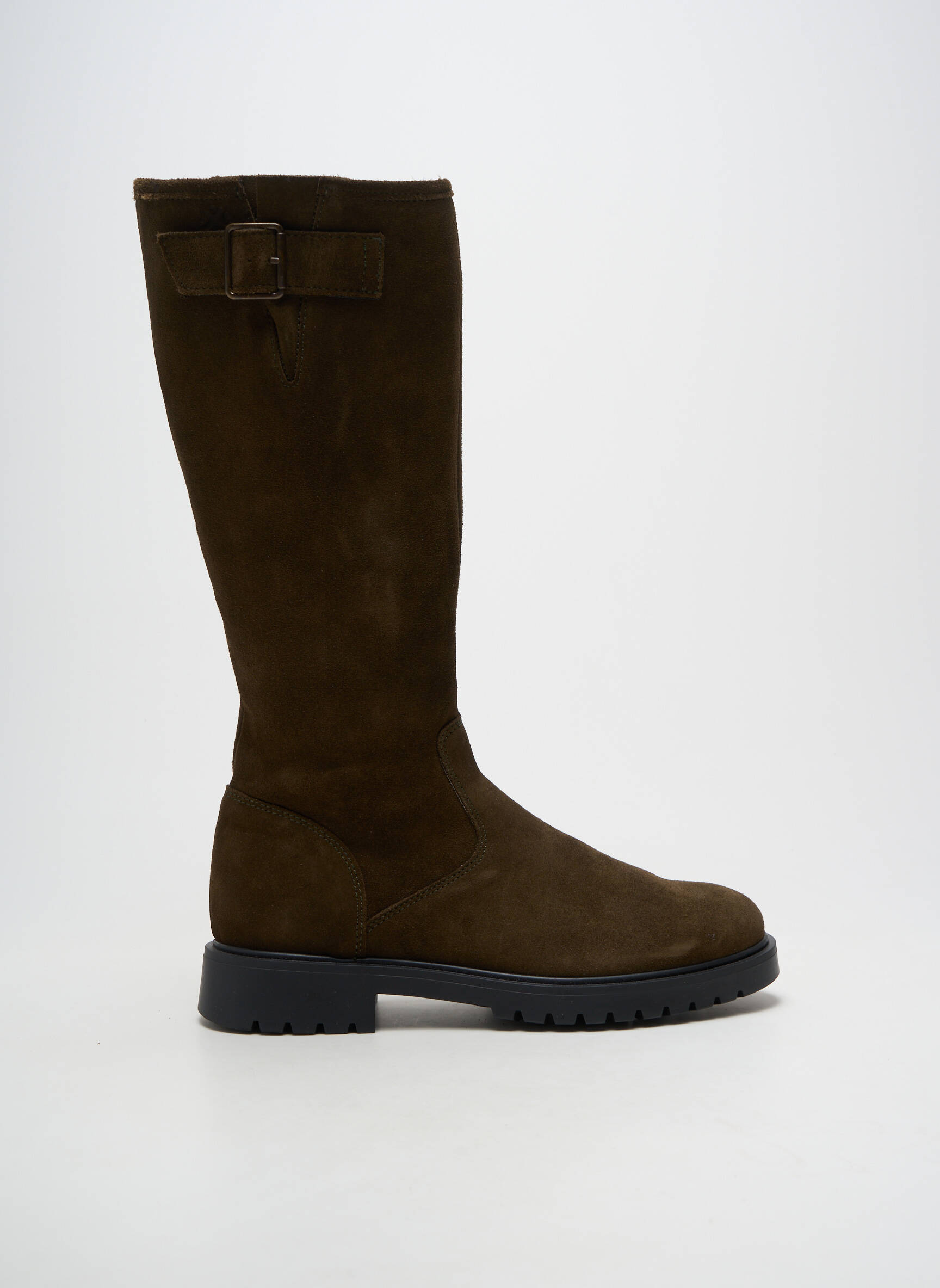 Bottes matière lisse talon plat jusqu'à 3cm vert ACEBOS femme