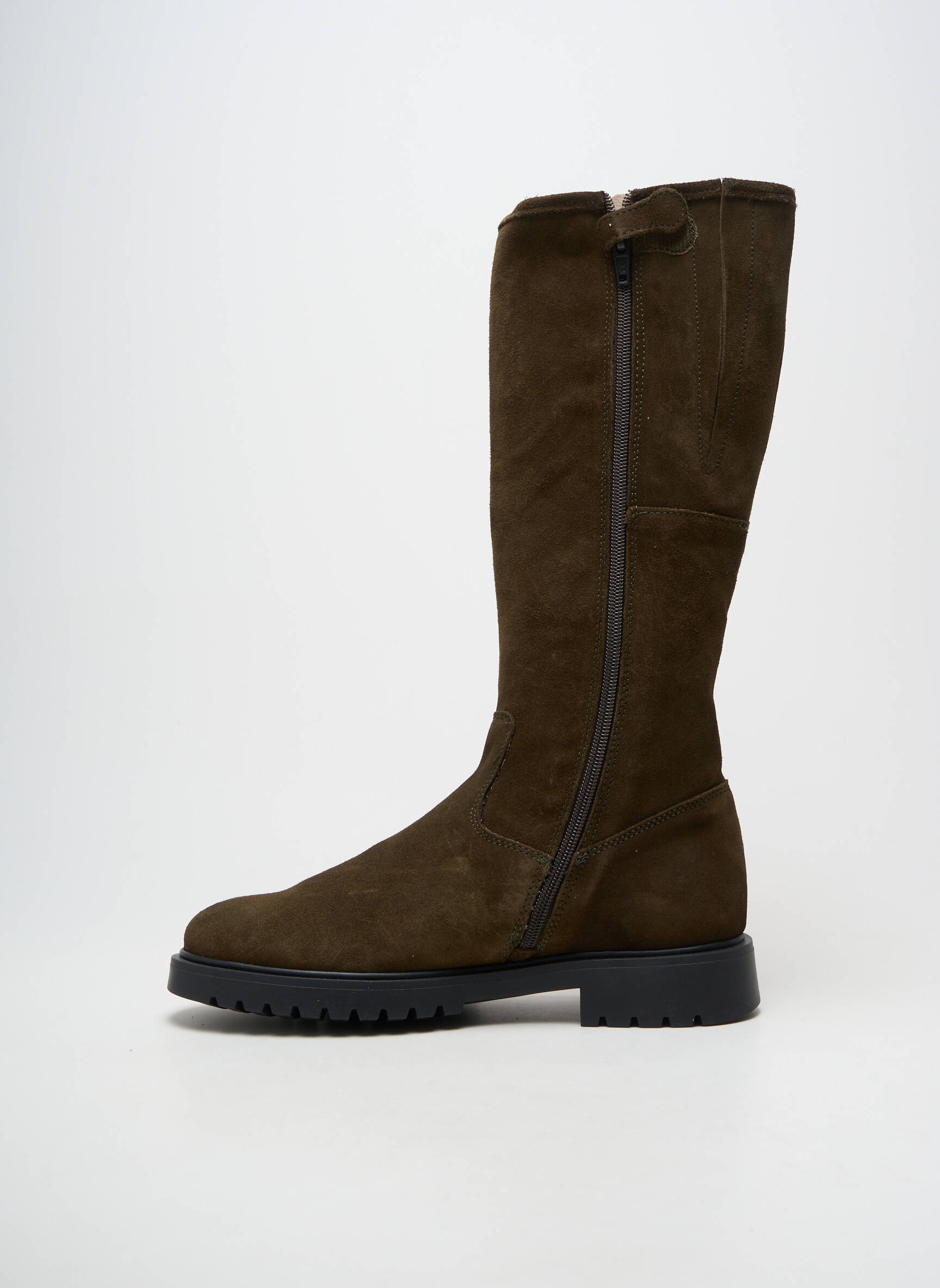 Bottes matière lisse talon plat jusqu'à 3cm vert ACEBOS femme