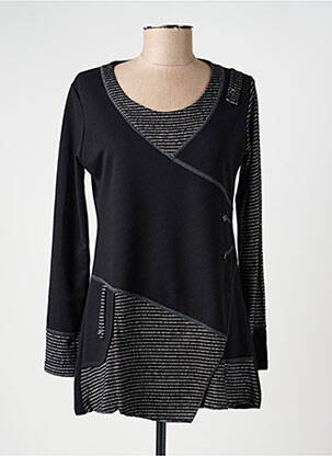 Pull tunique stretch manches longues noir HALOGENE femme