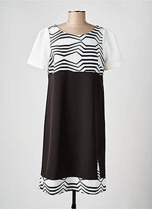 Robe mi-longue imprimé fantaisie manches courtes blanc QUATRE VINGT JOURS femme